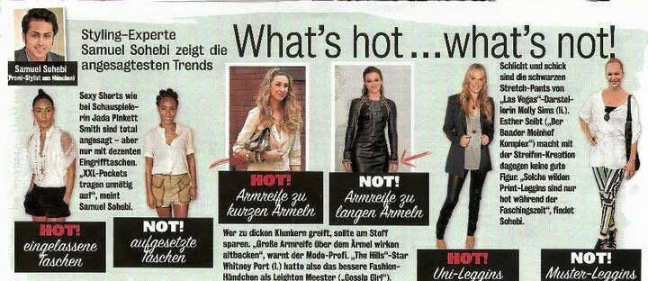 Samuel Sohebi celebrity stylist analyzing outfit proportions and styling choices in Chatter Magazine “What’s Hot… What’s Not!” column, comparing successful and unsuccessful celebrity looks
