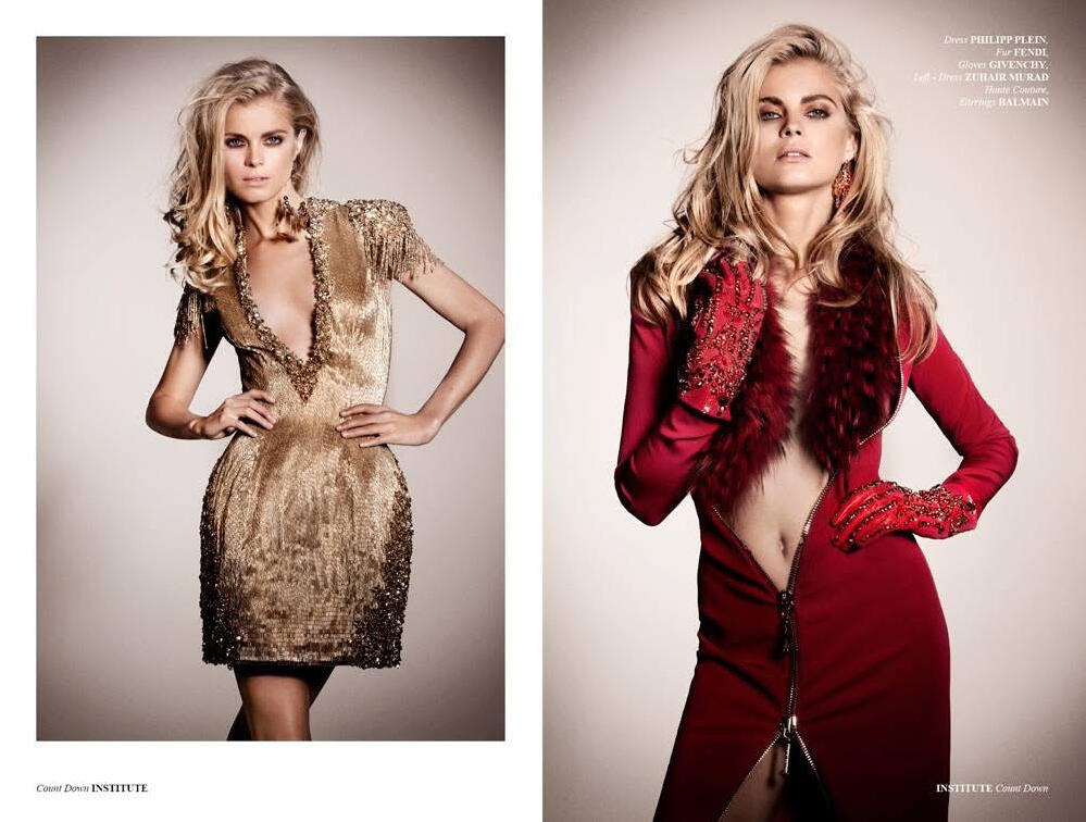 Luxury fashion editorial featuring model Klara Nesvadbova wearing a series of couture looks in black, red and gold by Philipp Plein, Elie Saab, Fendi, Givenchy, Balmain, Barbara Bui and Zuhair Murad. Editorial styled by Samuel Sohebi and photographed by St