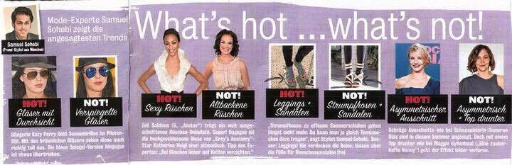 Samuel Sohebi celebrity stylist analyzing accessories, sunglasses and styling details in Chatter Magazine “What’s Hot… What’s Not!” column within celebrity fashion context