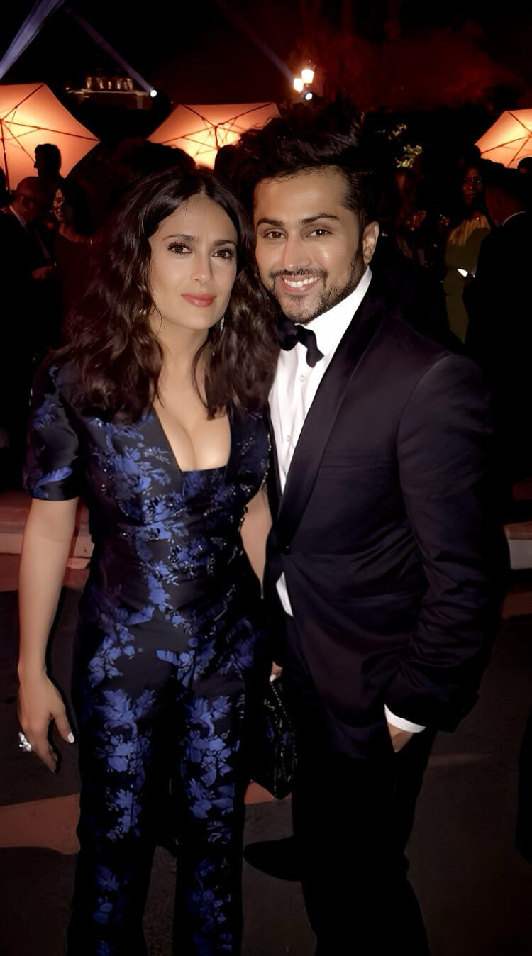 Actress Salma Hayek, wearing Stella McCartney, with Samuel Sohebi at the Vanity Fair and HBO Dinner during the Cannes Film Festival at Hotel du Cap-Eden-Roc in Cap d’Antibes, France.