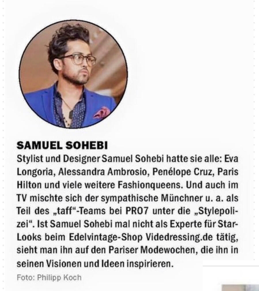 Samuel Sohebi Fashion Expert Samuel Sohebi KIR Munich Glamcheck jury fashion expert celebrity styling magazine feature Munich fashion scene