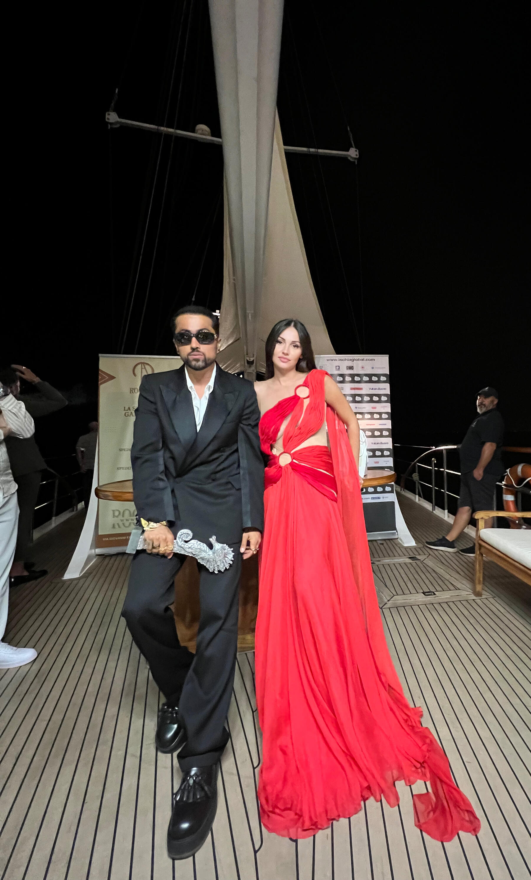 Samuel Sohebi — Ischia Global Film & Music Festival (2022), photographed with Francesca Tizzano following the Ischia People Awar Samuel Sohebi with Francesca Tizzano at the Ischia Global Film & Music Festival 2022, photographed after receiving the Ischia People Award, during an evening event in an international film and fashion environment.