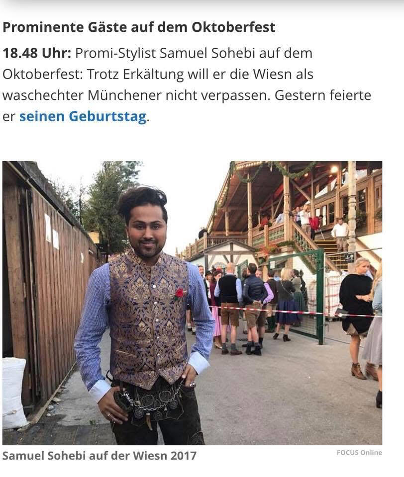 Samuel Sohebi wird von Focus Online als Promi-Stylist im Kontext öffentlicher Auftritte und gesellschaftlicher Events in München erwähnt und abgebildet.