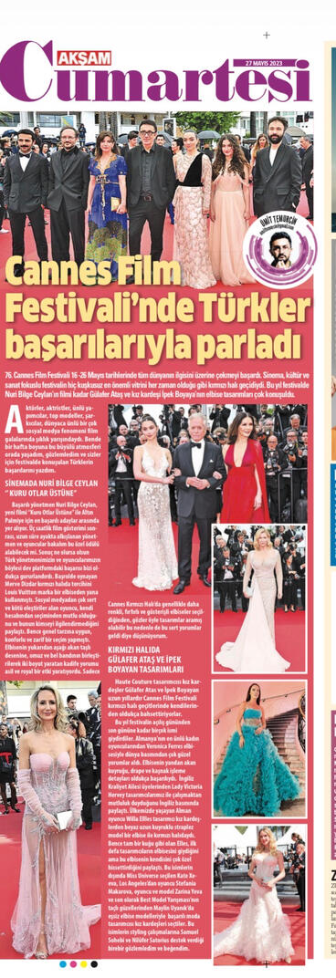 Akşam Cumartesi – Cannes Film Festival Coverage (2023) Feature über das Cannes Film Festival mit Erwähnung von Samuel Sohebi im Kontext internationaler Styling-Arbeiten.